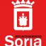 Ayuntamiento de Soria logo vertical fondo rojo